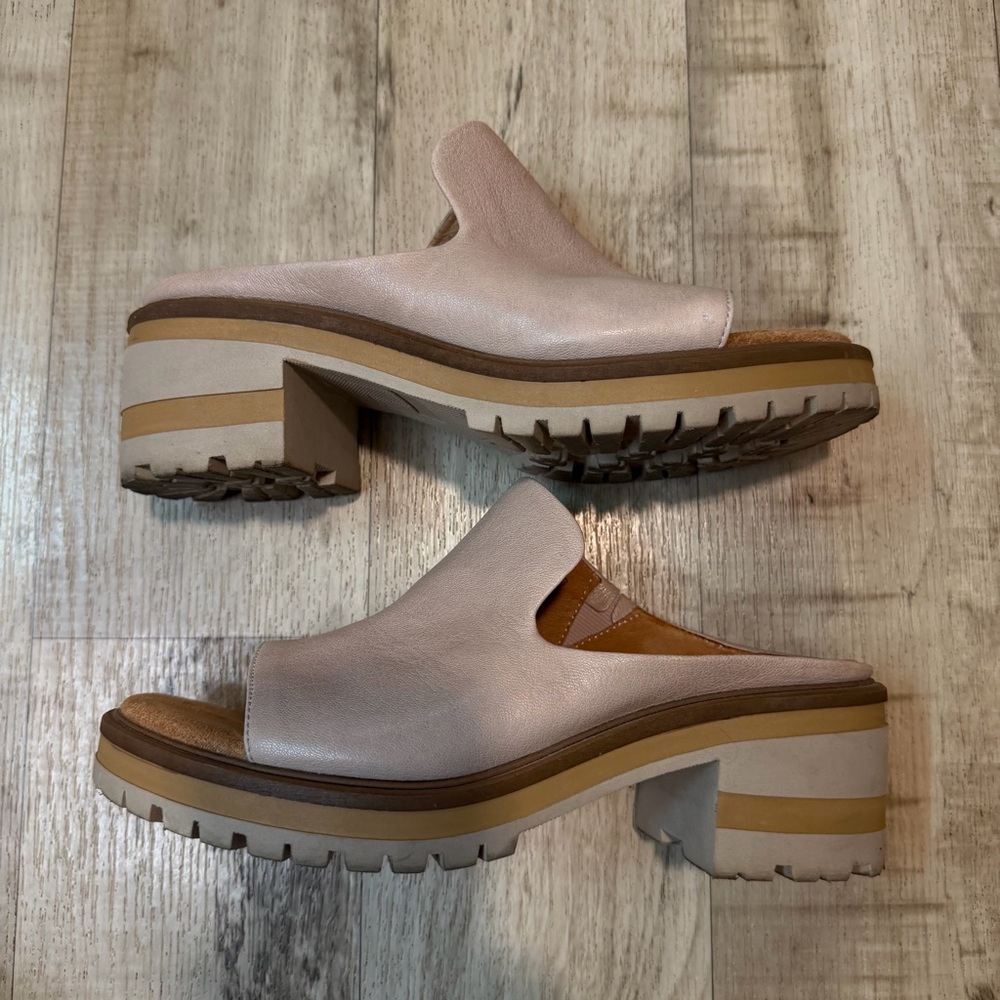 Salvia Harper Leather Platform Lug Sole Sandals 38 Chunky Slide Slip On Mule - Picture 5 of 9